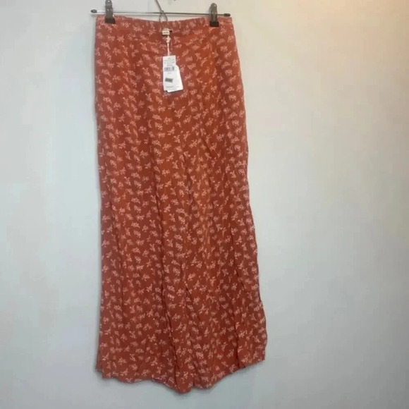 NWT American Eagle Wide Leg Pants Culotte Floral Elastic Waist Rust Mauve Small - Picture 6 of 8